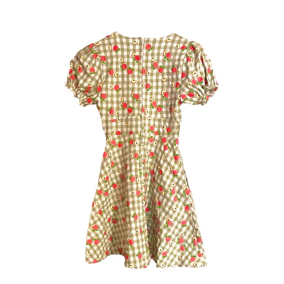 Unique Vintage Green Plaid Dress with Red Floral Accents - Picture 3 of 4